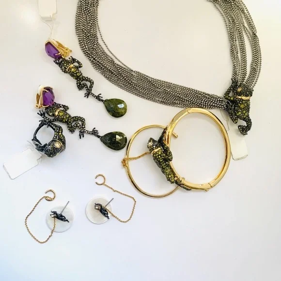 Alexis Bittar Asymmetrical Crystal Frog Draped Multi Strand Ball Chain Necklace - Picture 12 of 14